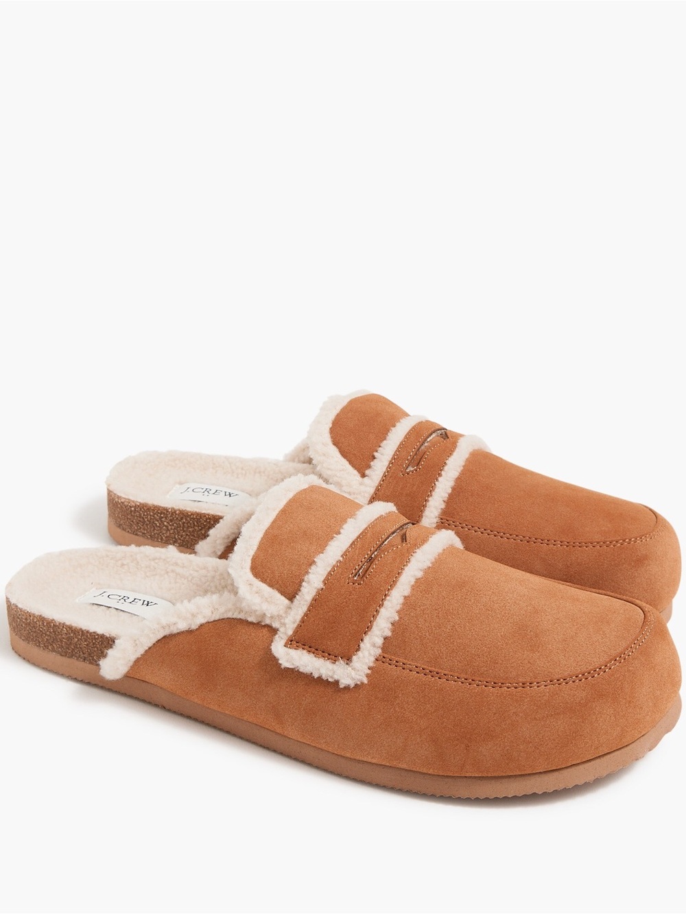 J. Crew Chestnut Faux-Suede Sherpa-Lined Slip-Ons